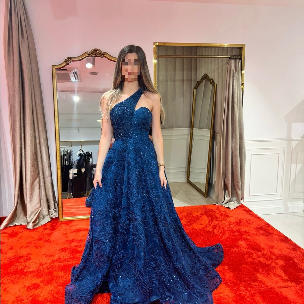 Specialized Blue One-Shoulder Fit and Flare Wedding Dress